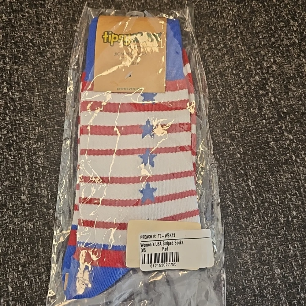 NWT Tipsy Elves Women's USA Striped Patriotic Socks One Size Red White & Blue
